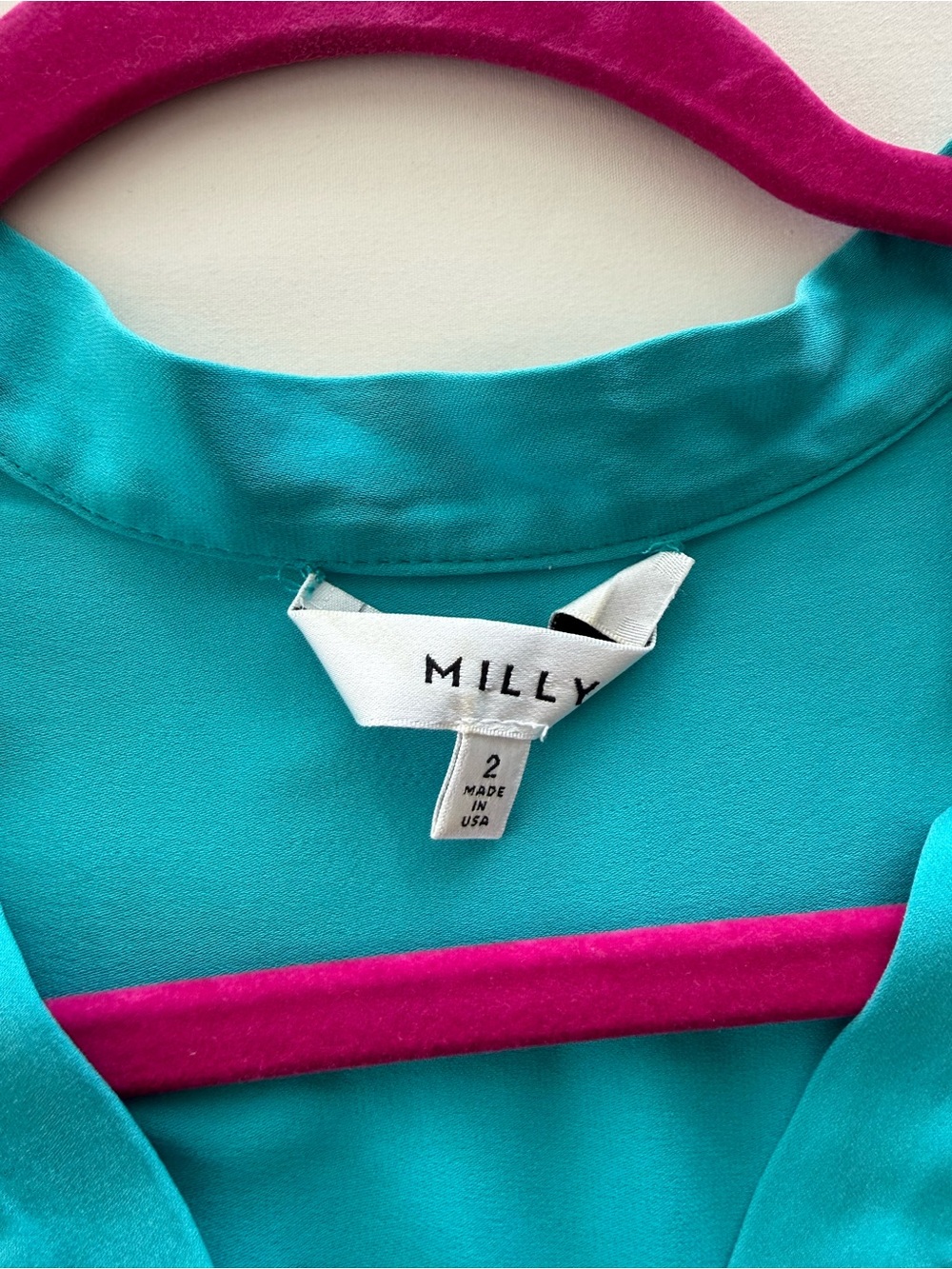 MILLY Teal Silk Blend Popover Blouse Size 2 - Picture 4 of 5